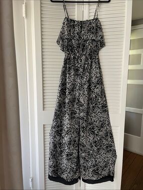BCBGeneration Black and White Printed Wide-Leg Jumpsuit